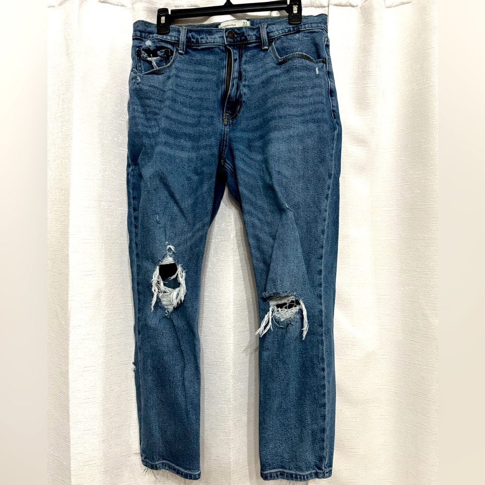 Abercrombie and Fitch Mom Jean • 31/12R • Distressed • Medium Wash • Worn Once